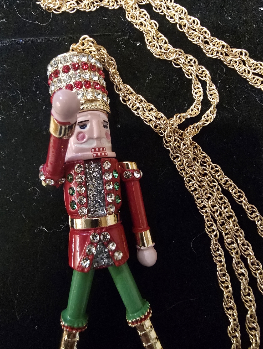 Betsey Johnson Gold Chain Nutcracker Pendant Necklace with Red and Green Accents - Picture 4 of 5